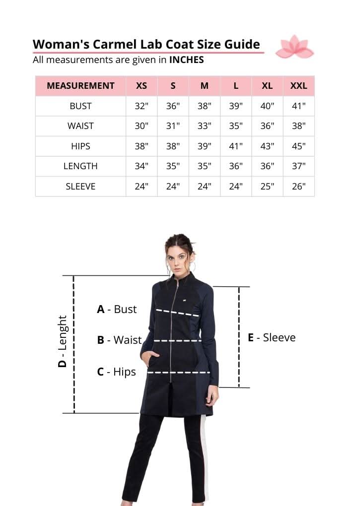 Dra Cherie Women's Mint Carmel Lab Coat Size Guide